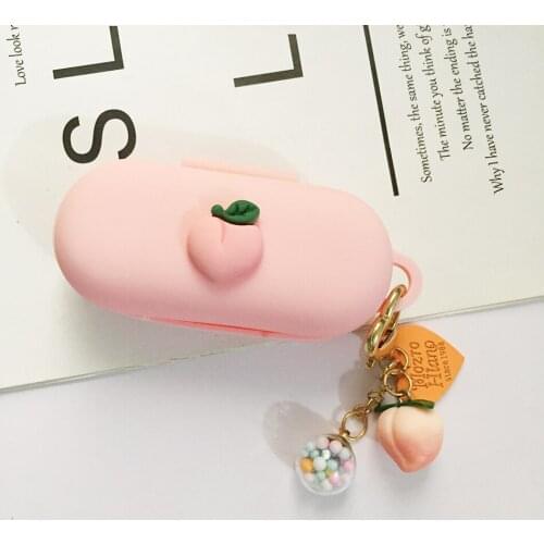 For Samsung Galaxy Buds Plus Wireless Earphone Charging Box Accessories with Cute Peach Keychain Cover Silicone Protect Case