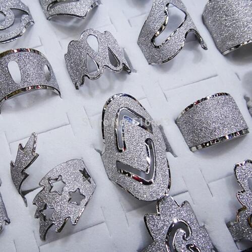Big Promotions 10pcs Mix Style Adjustable Silver Frosted Fashion Hollow Rings for Women Mens Wholesale Jewelry Lots A-533