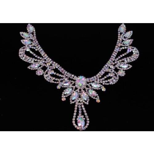 Big Neckline sew-on Rhinestone Appliqu for Wedding Dress Decoration Clothing Accessories Silver Ab Crystal collar Rhinestone