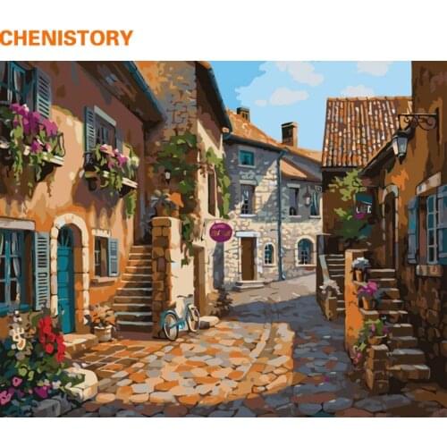 CHENISTORY Frame Town Landscape Diy Painting By Numbers Kit Calligraphy Painting Picture By Numbers Acrylic Paint On Canvas Arts