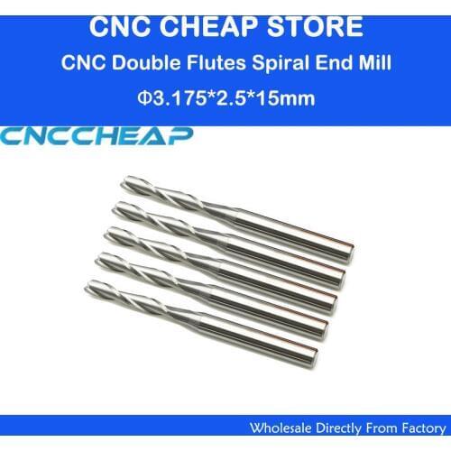 Hot Sale 10pcs/lot 1/8 High Quality Cnc Bits Double Flute Spiral Router Carbide End Mill Cutter Tools 3.175 x 2.5 x 15mm