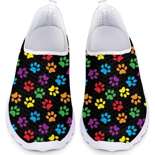 INSTANTARTS New Style Gradient Dog Paw Cartoon Pattern Women Flat Shoes Breathable Light Air Sneaker for Ladies Casual Footwear