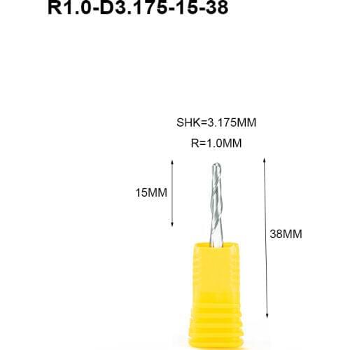 10pcs HRC55 R1.0xD3.175x15x38mm Tapered Ball Nose end mill CNC engraving carving router bit milling cutter wood MDF metal Tools