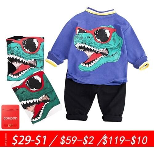 Baby boy clothes autumn cotton suit 0-4 years old boy cartoon dinosaur sweater casual sports boy clothing baby two-piece suit