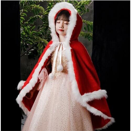 Red Winter Long Warm Wedding Capes Flower Girl Wedding Cloak Knee Length Faux Fur Cape Coat Party Girls Wrap