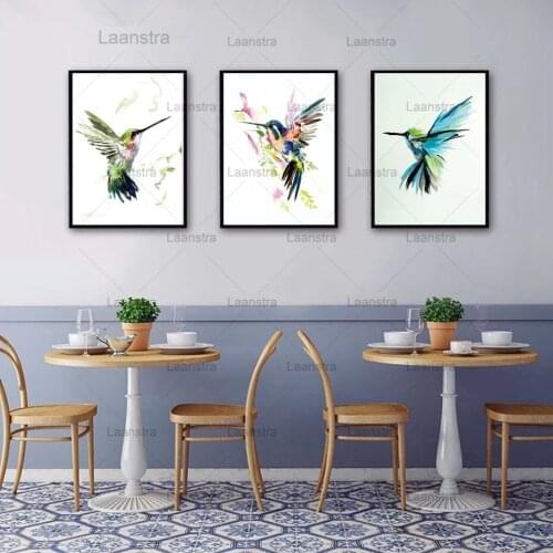Colorful Abstract Hummingbird Picking Nectar Wall Art Canvas Painting Watercolor Prints Home Decor Pictures Living Room
