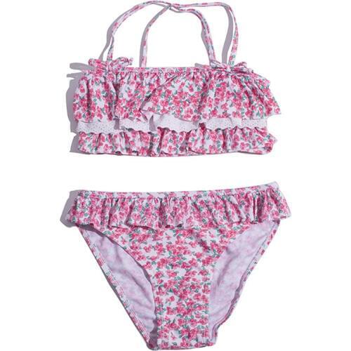 Girls Falbala Bikini 2020 Girl Cute Floral Sailor Two Piece Beachwear Kid Tankini Biquini Swimsuit Girl Bikini Baby Bathing Suit