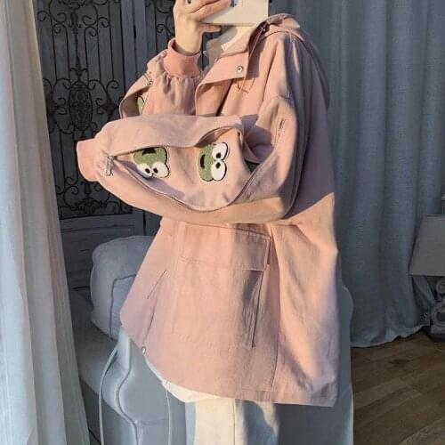 Preppy style sweet Pink jacket women autumn winter leisure Oversize cargo hoodie streetwear Korean loose zipper outerwear
