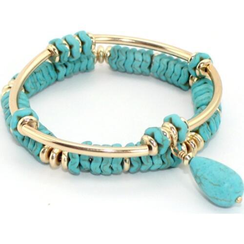 Copper Channel Elastic Strand Row Flat Peridot Marble Beaded Bracelets for Women Jewelry Display