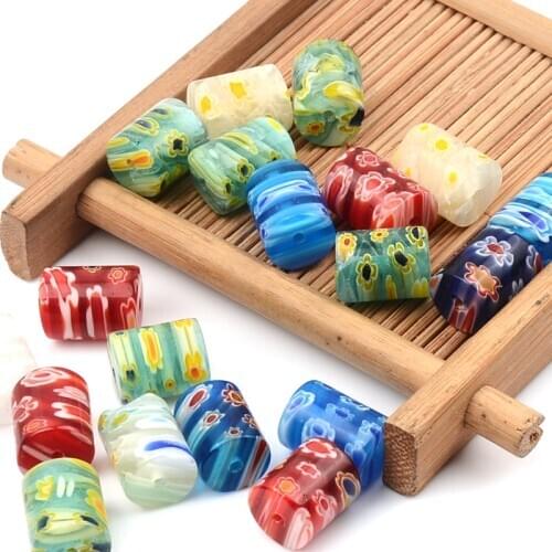 Millefiori Flower Lampwork Glass Beads Cylinder Shape Loose Spacer Beads for Jewelry Making DIY Supplies Fit Necklace Bracelet
