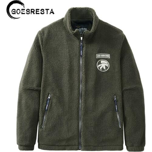 GOESRESTA Brand Fleece Embroidery Jacket Men Coat Warm Windproof Lamb Wool Slim Coat Men 2021 Spring Fashion Casual Mens jacket