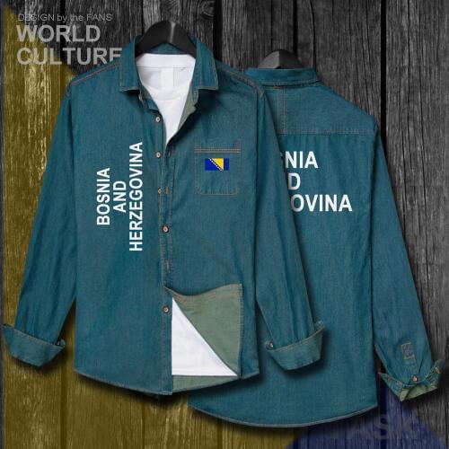 Bosnia and Herzegovina BIH Bosnian Herzegovinian Men Autumn Turn-down Collar Jean Shirt Long Sleeve Cowboy Coat Flag Clothes new