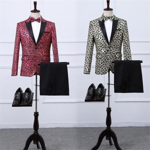New mens sequined suits leopard host emcee costumes show photo костюм мужской wedding dress ropa hombre traje vestido de noiva