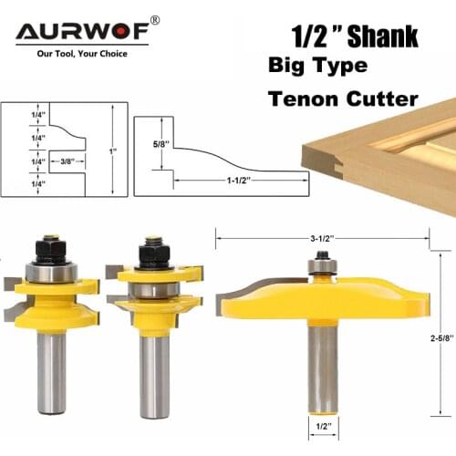 3pcs 12MM 1/2" Shank Rail & Stile Ogee Blade Cutter Panel Raised Cabinet Router Bit Set Door Tenon Woodworking Tools MC03131
