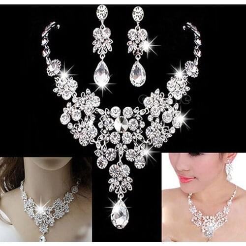 Wedding Bridal Formal Party Prom Jewelry Crystal Rhinestone Necklace Earring Set