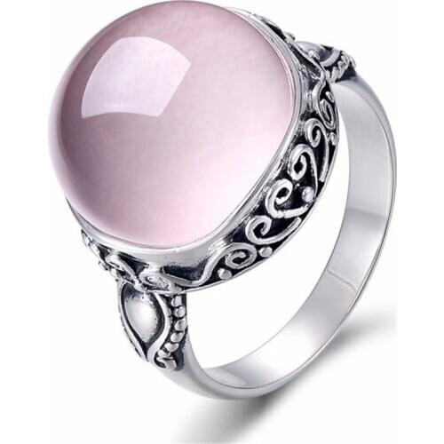 2020 New Pink Round Opal Rings For Women Statement Jewelry Vintage Anillos Wholesale Moonstone Ring Accessoies Gift Dropshipping