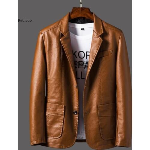 New Smart Suit Leather Jacket Men Spring Autumn Korean Baseball Uniform Motorcycle Clothing Casual Leather Blazer Coats