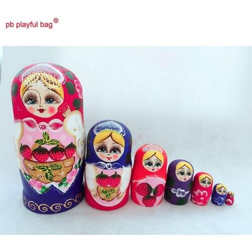 PB Playful bag Seven layer strawberry Russian dolls wooden DIY toy set couple birthday gifts creative novelty decorations HG100