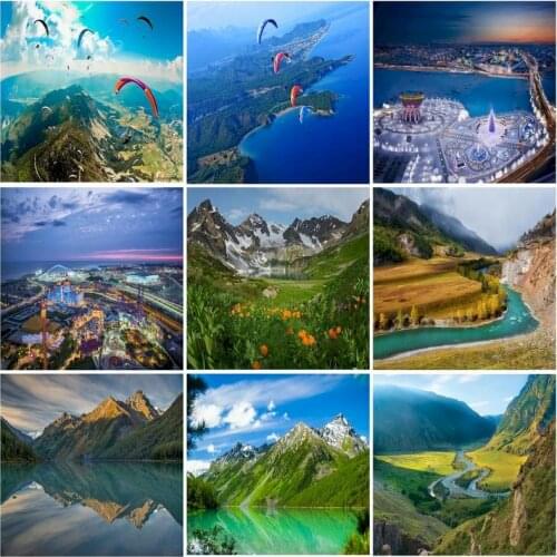 Landscape Painting By Number Scenery Oil Picture Drawing On Canvas With Frame Parachute DIY Adults Kit Coloring By Number Decor