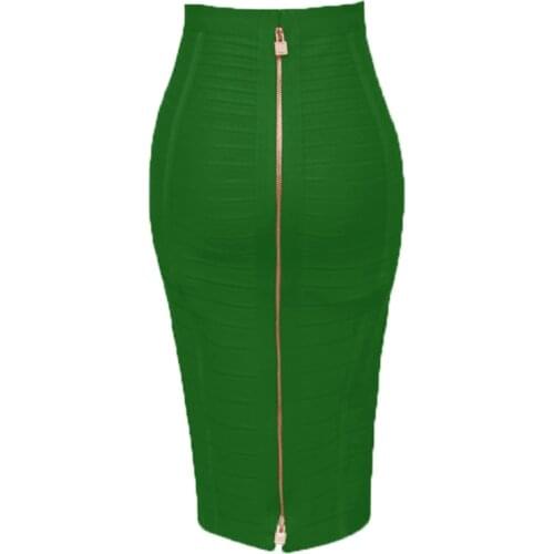 Plus Size XL XXL Women Summer Fashion Sexy Zipper Neon Green Bandage Skirt 2019 Pencil Skirt Candy Color Night Club Skirts Women