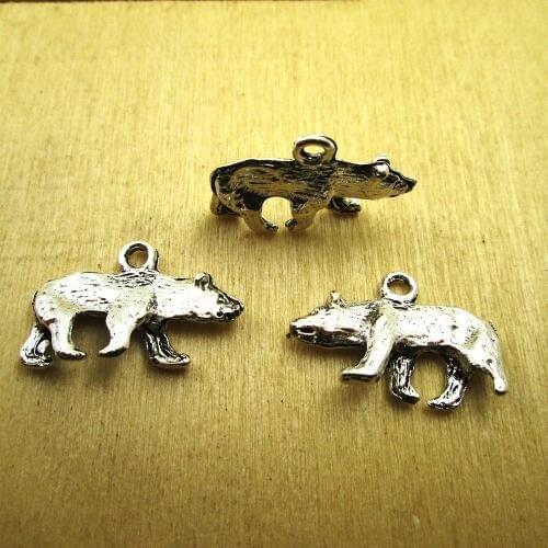 10pcs-- 24x15mm Bear Charms Bear Charms Grizzly pendants ,DIY SuppliesDIY necklace/ bracelets charms antique silver tone