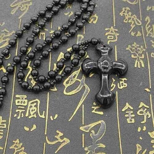 Natural Black Obsidian Carved Cross Lucky Hand For woman carved man necklace Pendants pendant Jewelry beads