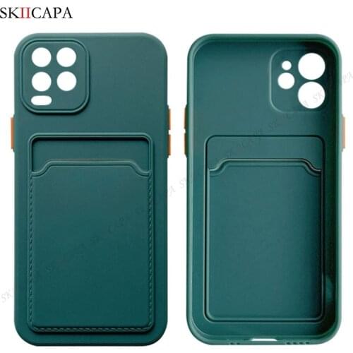 Liquid Silicone ID Card Holder Shockproof Case For OPPO Realme 8 Pro Find X3 Lite F19 Pro Reno 5 A54 Camera Lens Protective Case