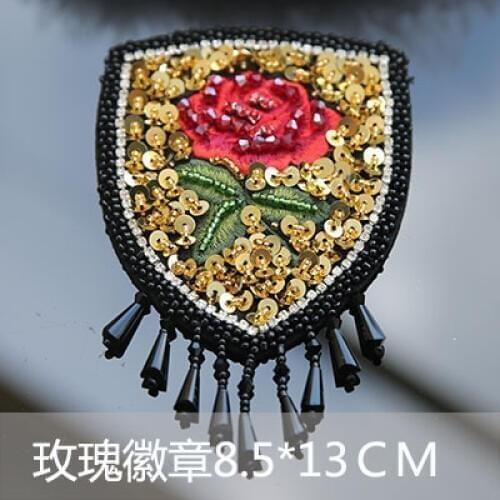 Rose tassel Badge rhinestone beaded sequins patches embroidered sew on patch applique patches for clothes parches para la ropa