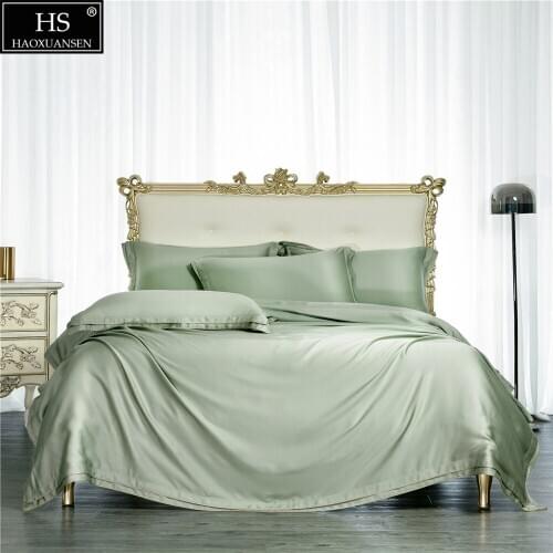 Light Green Fashion Double Lines Design 4Pieces Bedding Sets Tencel Lyocell Super Silky Soft Pillowcase Duvet Cover Bed Sheet