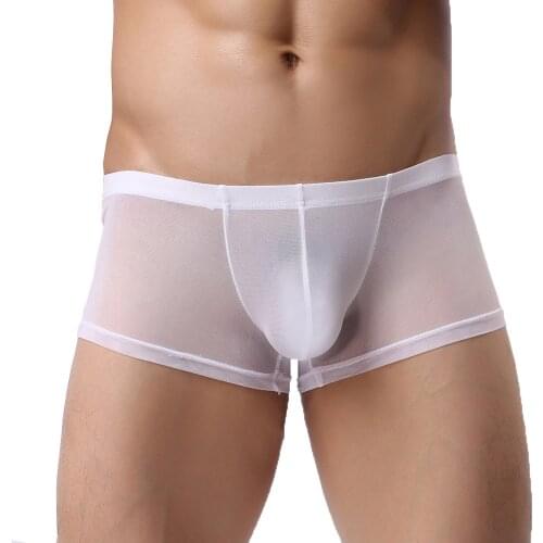 Ultra-thin Translucent Boxers Men Mesh Sexy Underwear Man Slip Solid Panties Male Breathable Shorts Homme Lingeries Calzoncillos