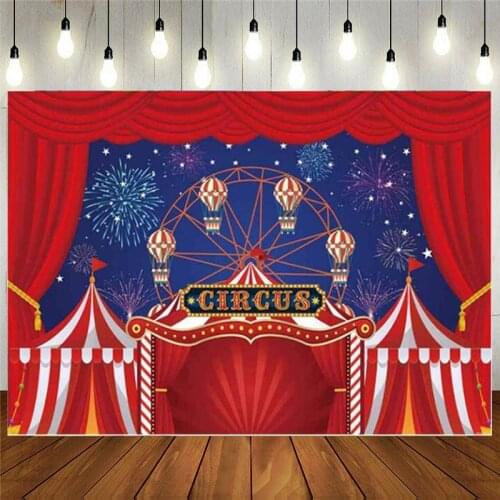 Red Circus Tent Background for Birthday Photography Backdrop Night Theme Party Decorations Baby Shower Photo Cake Table Banner