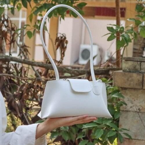 Summer Solid Color Vintage Armpit Baguette Bag 2021 New Style Fashion Luxury Womens Small Shoulder Bag Leather White Handbag