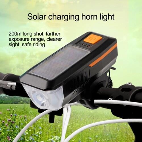 Solar Charging Bicycle Light 3 Modes LED MTB Bike Front Light 2000mAh Waterproof Bicycle Bell Light USB Rechargeable Headlight