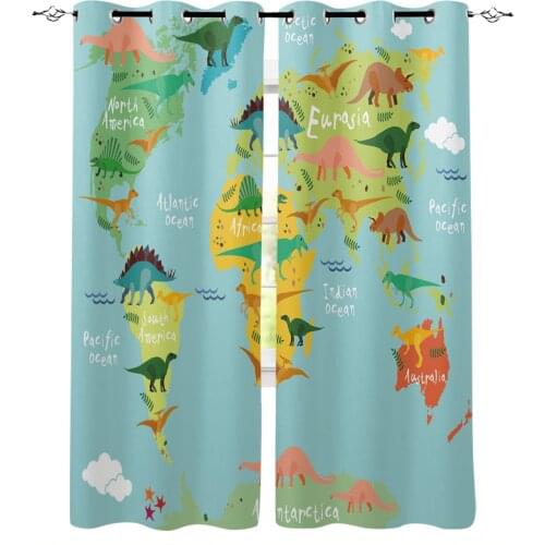 Dinosaur Map Toy Children Blackout Curtains for Living Room Modern Shading Window Drapes for Kids Bedroom Kitchen