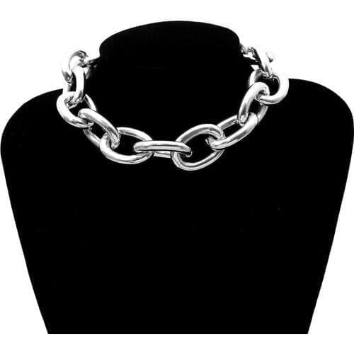 Women Punk Big Linked Glossy Cable Chain Necklace Choker Bracelet Jewelry Decor