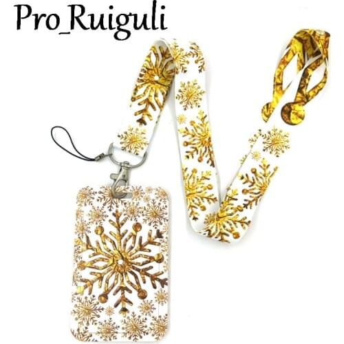 Golden Snowflake Anime Lanyard Badge Holder ID Card Lanyards Mobile Phone Rope Key Lanyard Neck Straps Keychain Key Ring