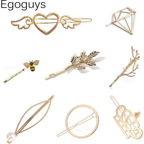 1PC Fashion Geometric Diamond Metal Hair Clips Women Girls Alloy Hairpins Hair Styling Tools Pearl Leaf Branch Bee Barrettes