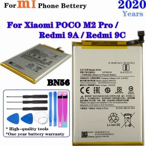 100% Capacity 5000mAh Replacement Battery For Xiaomi POCO M2 Pro ,Redmi 9A / 9C Phone Battery BN56 Batteries + Tools