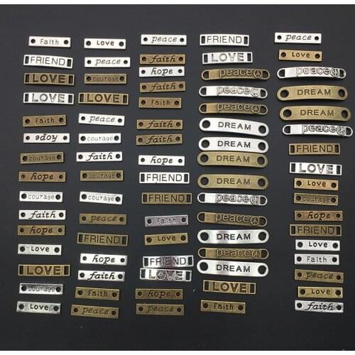 160pcs/pack of English letter rectangle tag double hole inspirational brand diy alloy jewelry accessories mixed materials