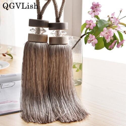 QGVLish 2Pcs Crystal Curtain Tassels Fringe Tiebacks Hanging Belts Balls Bind Ropes Brush Straps Curtain Accessories Tieback