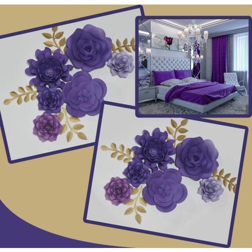 2018 DIY 6 Purple Giant Paper Rose 4 Leaves Flores Artificiales Fleur Artificielle For Wedding & Event Backdrop Party Nursery