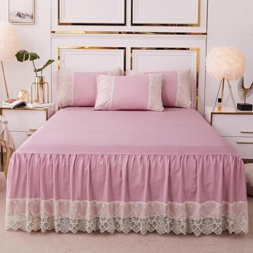 2020 new products Washed cotton lace embroidery Bedspread Fitted Sheet Pillowcases 2/3pcs Pure color Bedding