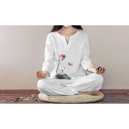 3color spring&summer Cotton&linen female meditation yoga lay clothing martial arts suits printing kung fu tai chi uniforms