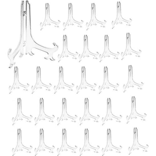 3 inch Clear Plastic Stand Cookie Holder Display Stand Place Card Holder Display Easels at Weddings, Birthday Party(24 pack)