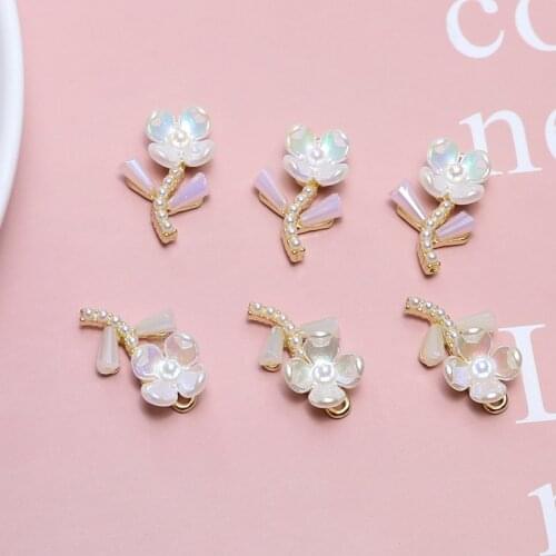 4pcs sweet pearl shell art flower Earrings For Women Girls Sweet Statement alloy belt hanging diy jewelry accessories materials