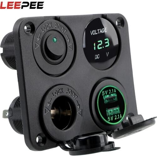 4 In 1 Car Charger ON-OFF Switch 12V Cigarette Lighter Dual USB Charger 4.2A Voltmeter for Marine RV Truck Camper Vehicles