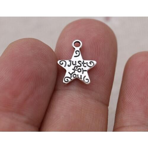 40pcs Antique Silver Plated Just for You Star Charms Pendants for Jewelry Making Bracelet Necklace DIY Accessories Craft 13mm