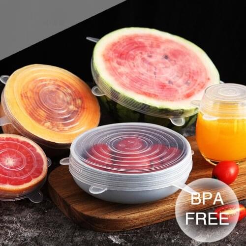 6PCS Round Silicone Elastic Plastic Wrap Cover Reusable Cookware Pots And Bowls Food Fresh Sealed Stretchable Fruits Vegetables