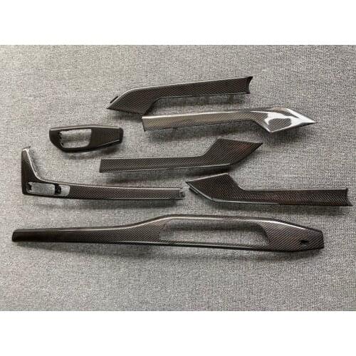 7pcs LHD Car Interior Trim Gear Shift Trim Door Handle Armrest Panel Replacement Real Carbon Fiber For Audi A4 A4B9 2017-2019