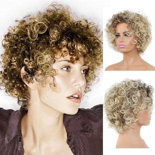 Afro Kinky Curly Wig Short Curly Bob Wigs 6 Inch Heat Resistant Synthetic Fiber Hair Mixed Silver Gray Wig For Black Women